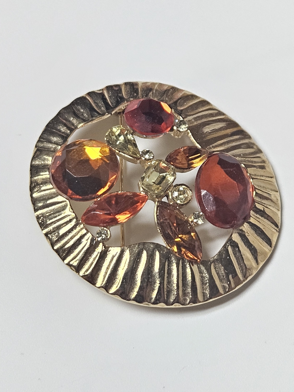 Gold-Tone Brooch with Amber and Citrine Crystals
